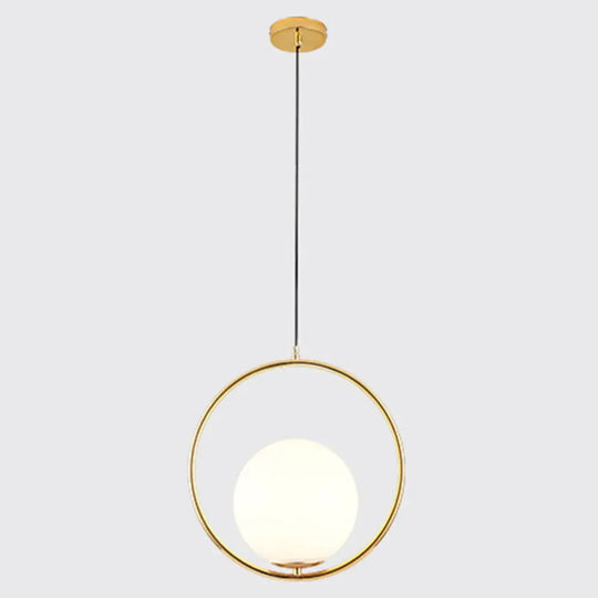 Mid-Century Opal Frosted Glass Globe Pendant Light With Hanging Lamp – 1 Gold / 14’