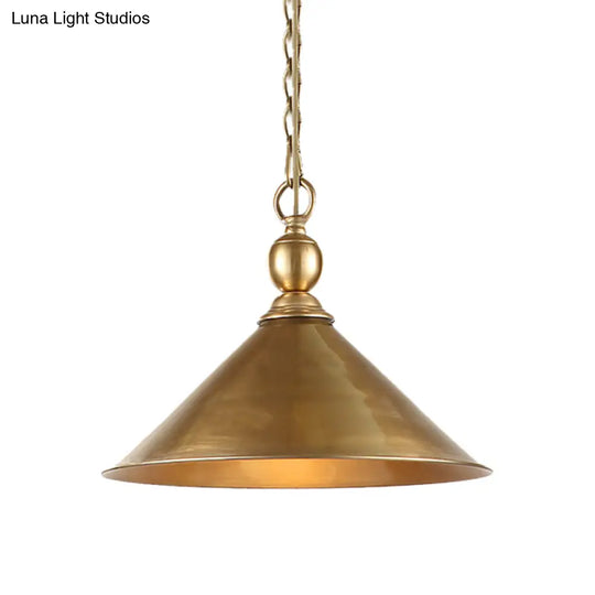 Mid Century Pendant Light With Metallic Brass Finish And Tapered Shade