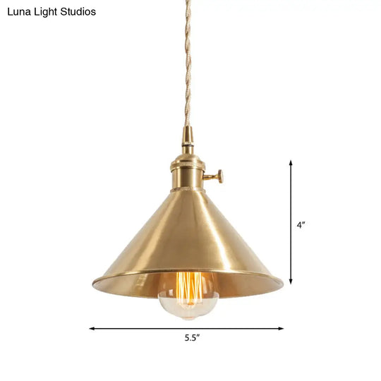 Mid Century Pendant Light With Metallic Brass Finish And Tapered Shade