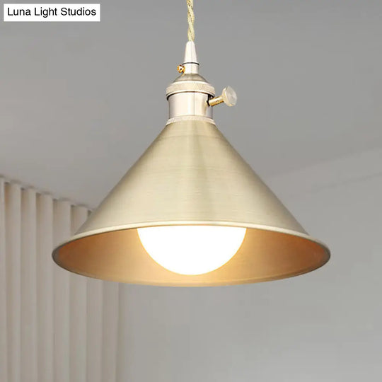 Mid Century Pendant Light With Metallic Brass Finish And Tapered Shade / A
