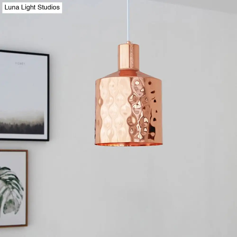 Rose Gold Cylindrical Pendant Light - Mid-Century Single Hanging Lamp