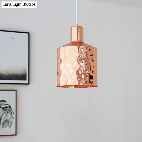 Rose Gold Cylindrical Pendant Light - Mid-Century Single Hanging Lamp