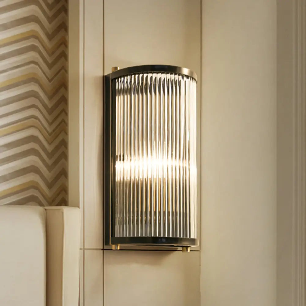 Mid-Century Semi Cylindrical Wall Light With Brass/Black Finish Metal 1/2-Head Mounted Fixture 1 /