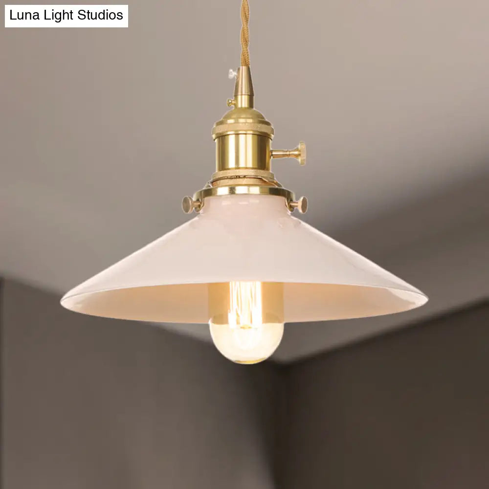 Mid Century White Cone Shaped Metal Pendant Light 1-Light Coffee Shop Suspending Lamp