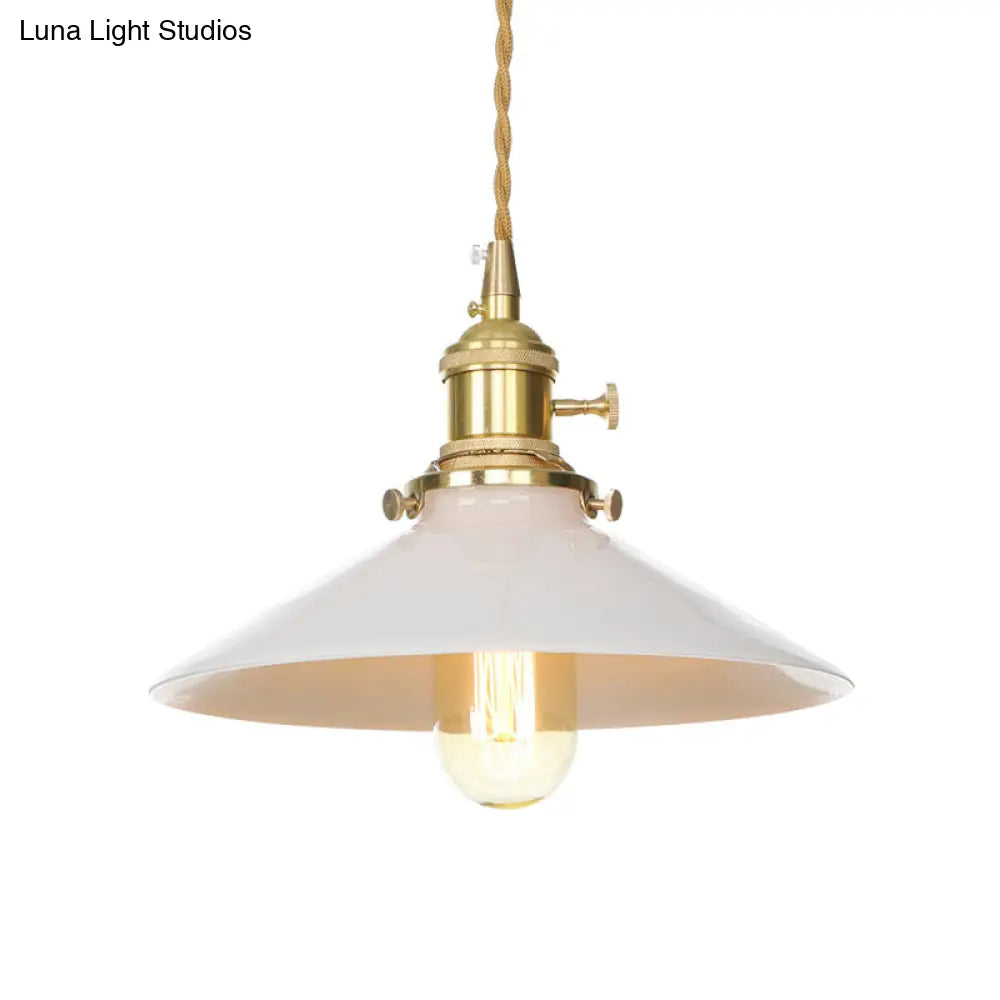 Mid Century White Cone-Shaped Pendant Light With Metal Finish 1-Light Suspended Lamp For Coffee