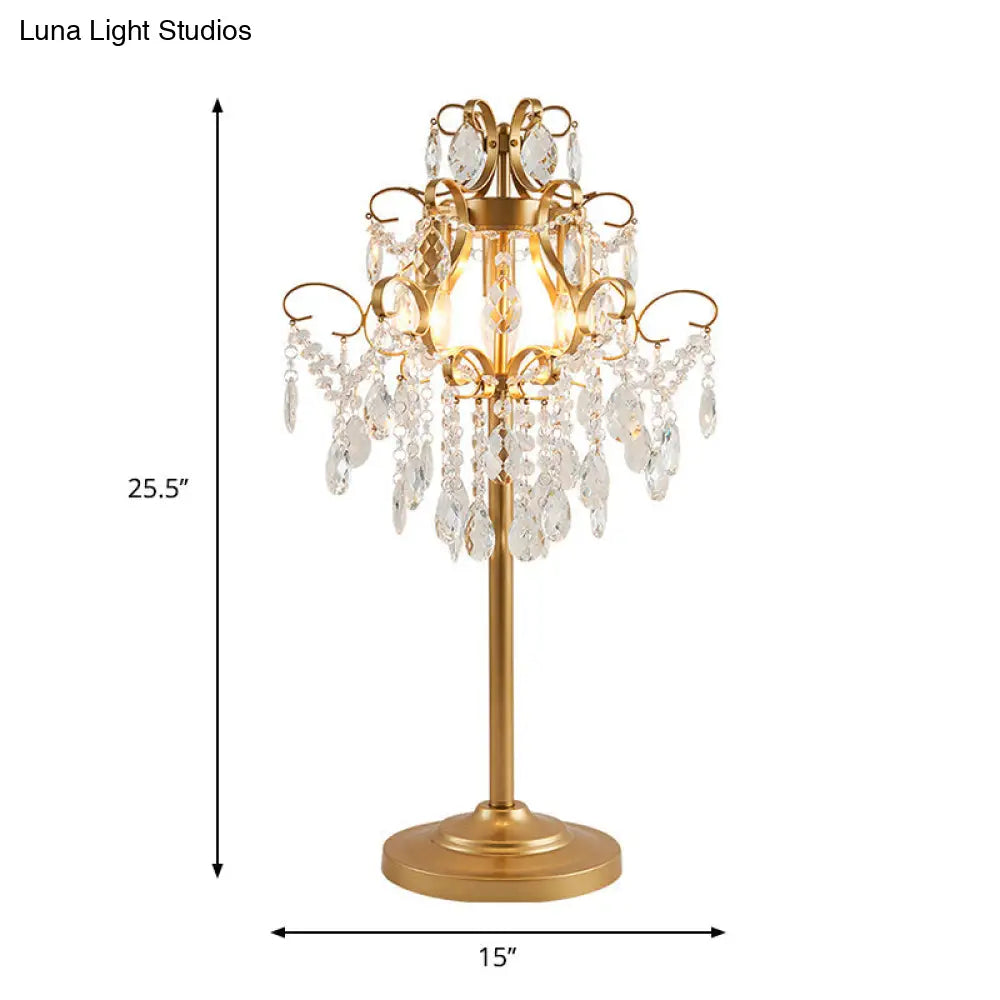 Modern Cascading Crystal Table Light With Faceted Design - Brass Night Lamp For Sitting Room (2