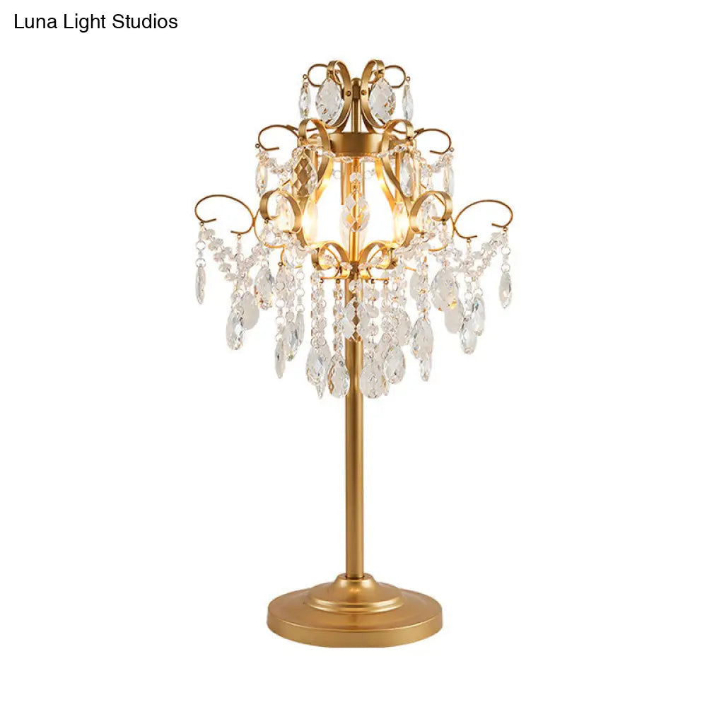 Modern Cascading Crystal Table Light With Faceted Design - Brass Night Lamp For Sitting Room (2