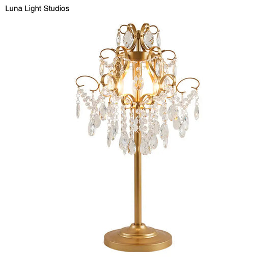 Modern Cascading Crystal Table Light With Faceted Design - Brass Night Lamp For Sitting Room (2