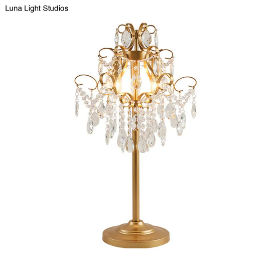 Mila - Faceted Crystal Table Light: Modern Style Brass Night Lamp – 2 Bulbs