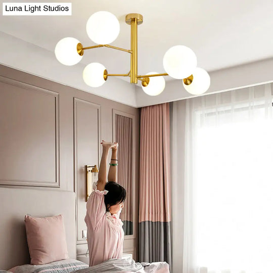 Milk Glass Ball Chandelier With Hand-Blown Simplicity For Living Room Lighting