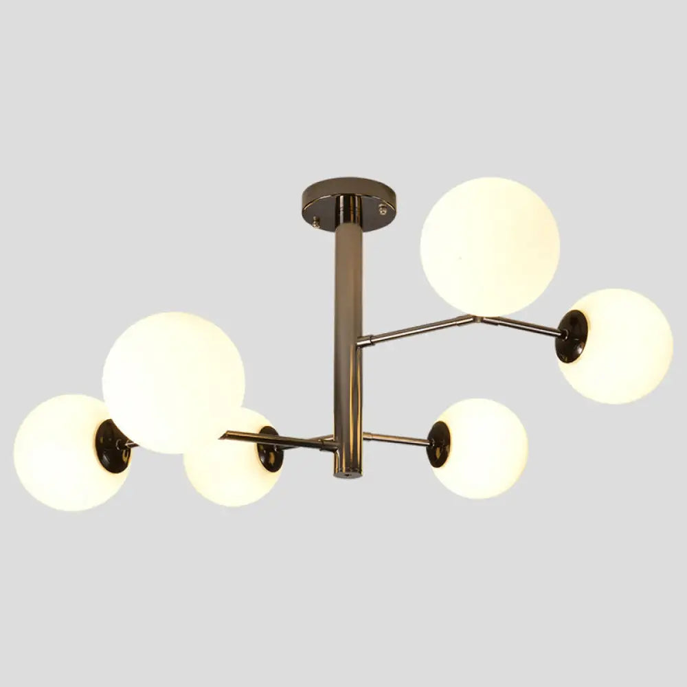 Milk Glass Ball Chandelier With Hand-Blown Simplicity For Living Room Lighting 6 / Black