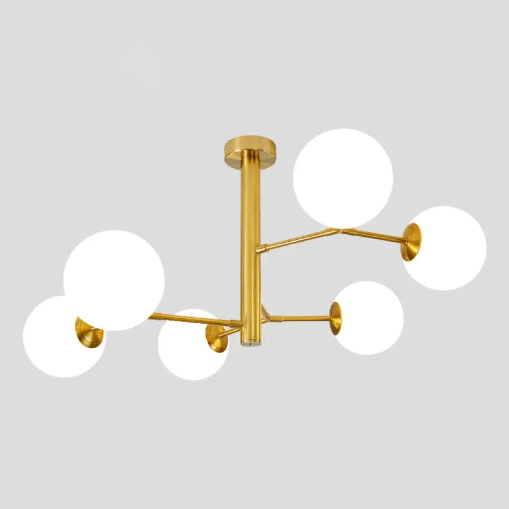 Milk Glass Ball Chandelier With Hand-Blown Simplicity For Living Room Lighting 6 / Gold