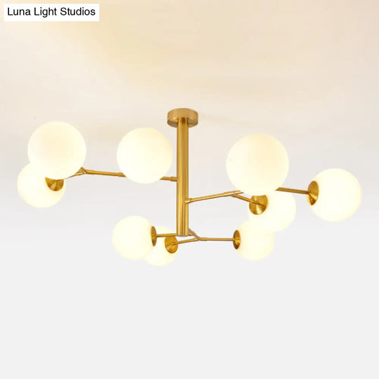 Hand-Blown Milk Glass Ball Chandelier - Simple Suspension Lighting For Living Room 9 / Gold