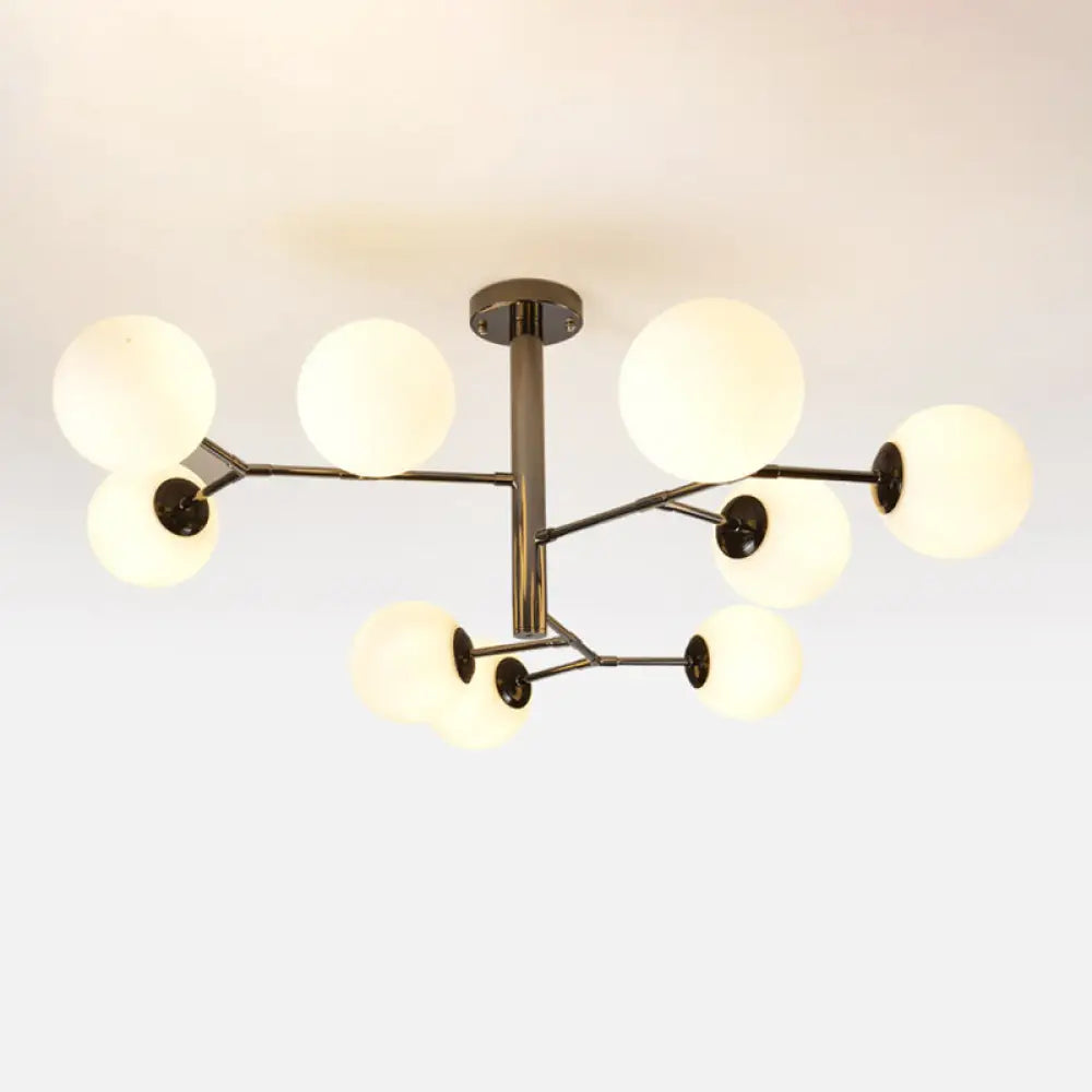 Milk Glass Ball Chandelier With Hand-Blown Simplicity For Living Room Lighting 9 / Black