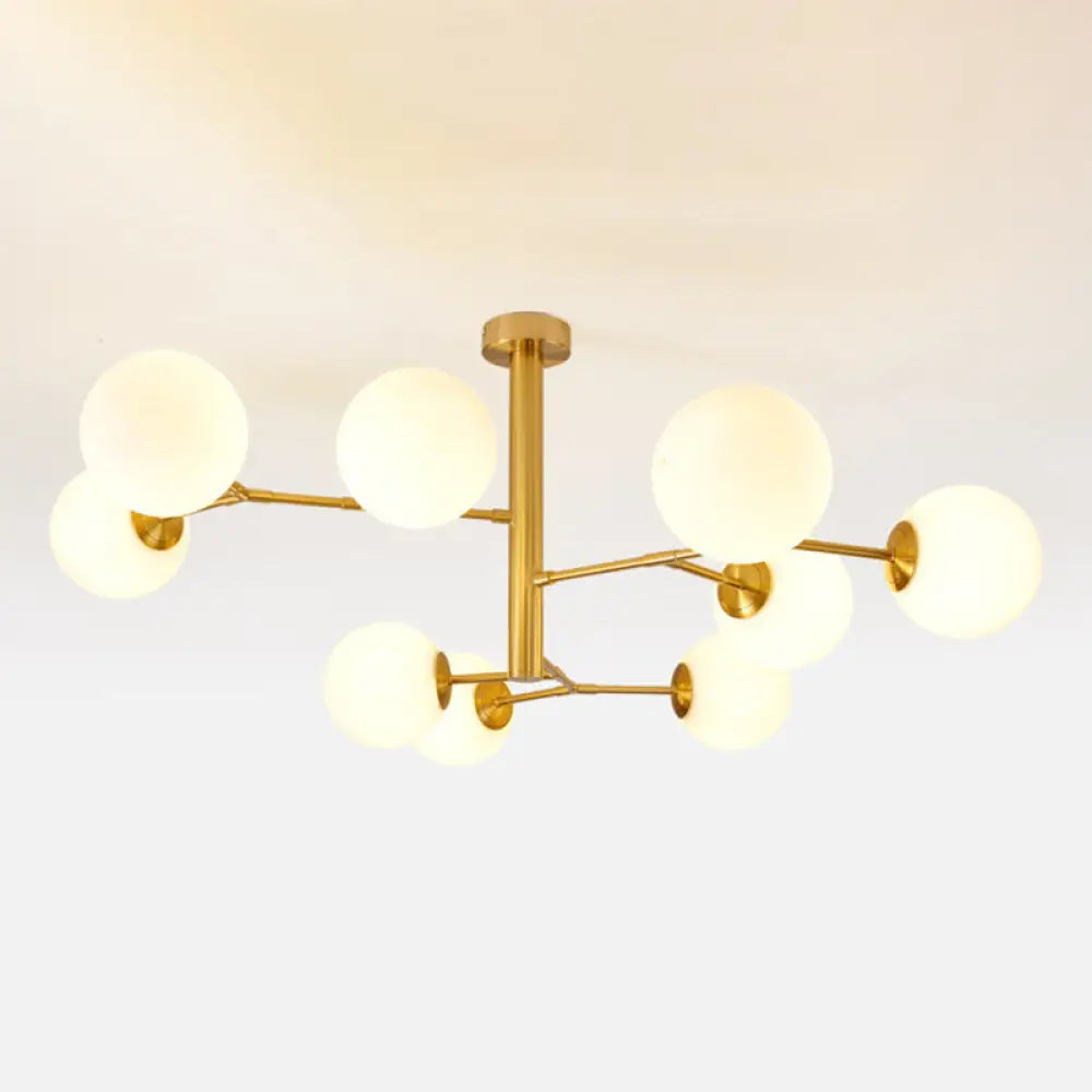 Milk Glass Ball Chandelier With Hand-Blown Simplicity For Living Room Lighting 9 / Gold