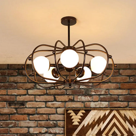 Milk Glass Pendant Chandelier - Modern Coffee Round Design 5 Bulb Ceiling Hanging Light