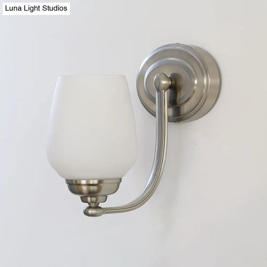 Milk Glass Wall Sconce Light In Nickel For Stairways