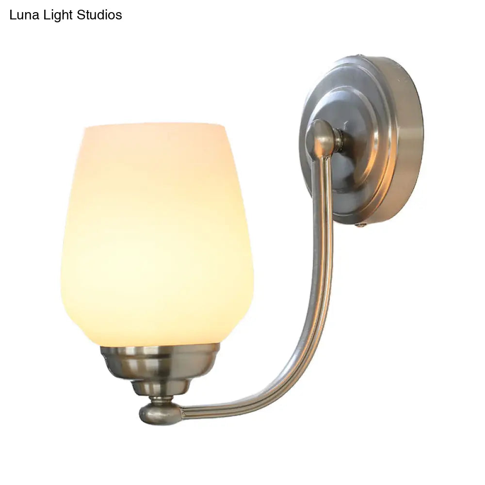 Milk Glass Wall Sconce Light In Nickel For Stairways