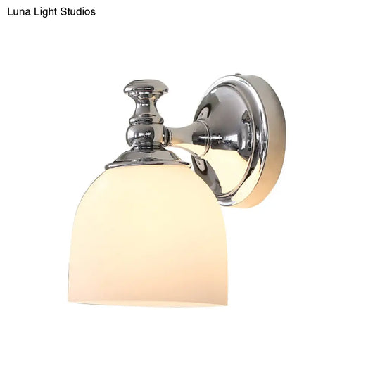 Milk White Glass Bell Wall Sconce: Traditional Indoor Lamp With 1/2-Bulb Chrome Mount