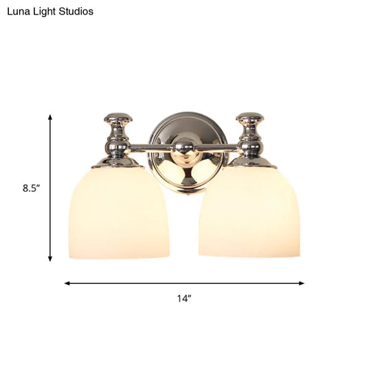 Milk White Glass Bell Wall Sconce: Traditional Indoor Lamp With 1/2-Bulb Chrome Mount