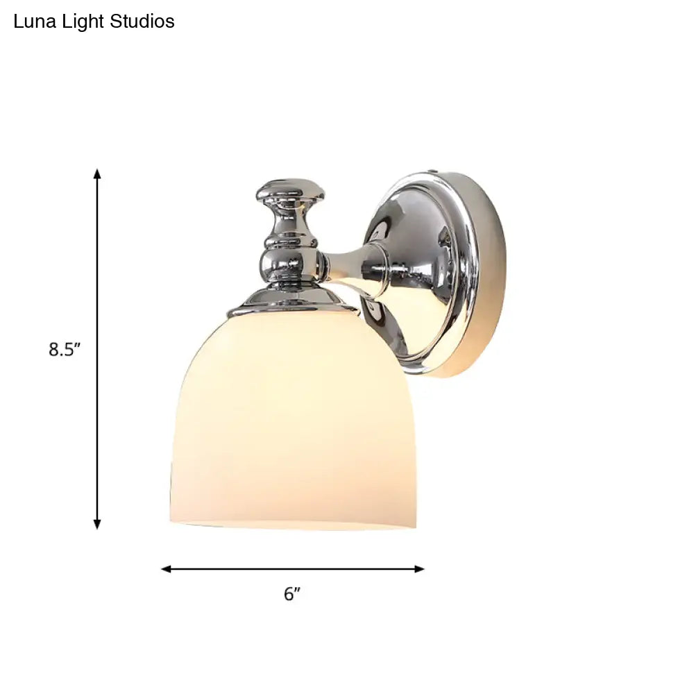 Milk White Glass Bell Wall Sconce: Traditional Indoor Lamp With 1/2-Bulb Chrome Mount