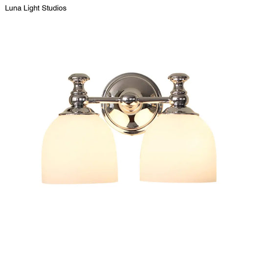 Milk White Glass Bell Wall Sconce: Traditional Indoor Lamp With 1/2-Bulb Chrome Mount