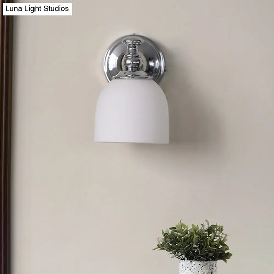 Milk White Glass Bell Wall Sconce: Traditional Indoor Lamp With 1/2-Bulb Chrome Mount