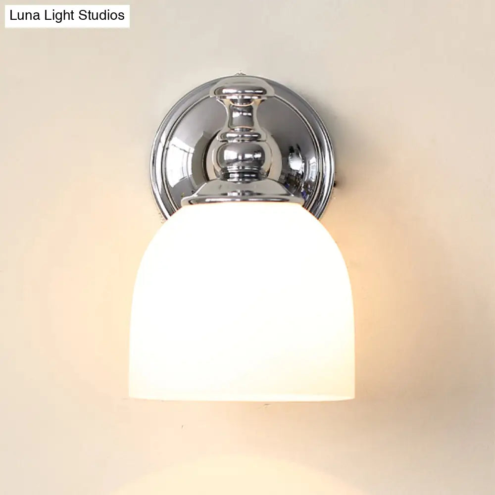 Milk White Glass Bell Wall Sconce: Traditional Indoor Lamp With 1/2-Bulb Chrome Mount