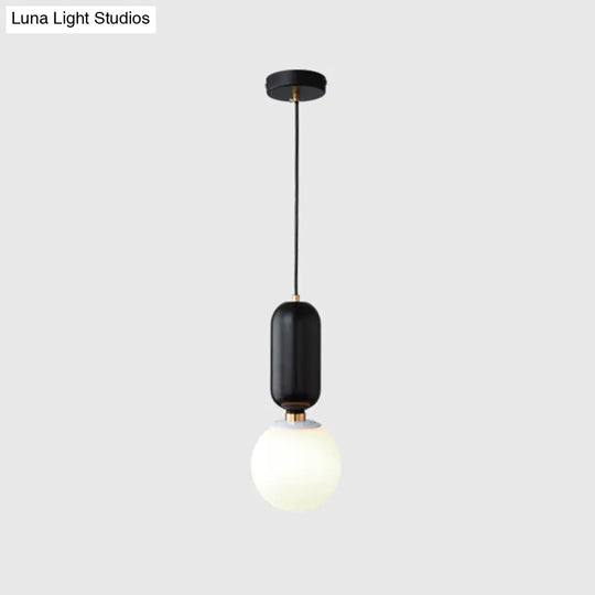 Milky Glass Ball Pendant Lamp - Simplicity 1-Bulb Lighting Fixture For Living Room Black / 6.5