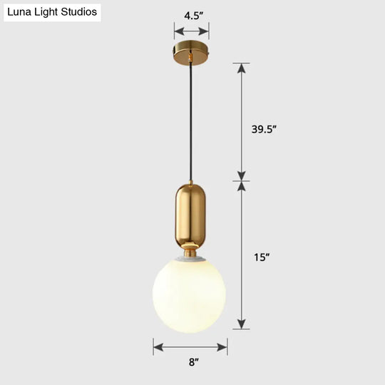 Milky Glass Ball Pendant Lamp - Simplicity 1-Bulb Fixture For Living Room Lighting