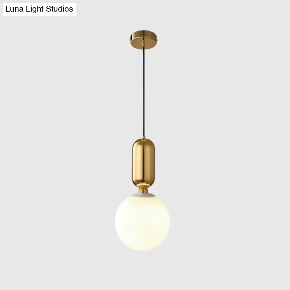 Milky Glass Ball Pendant Lamp - Simplicity 1-Bulb Lighting Fixture For Living Room Gold / 8