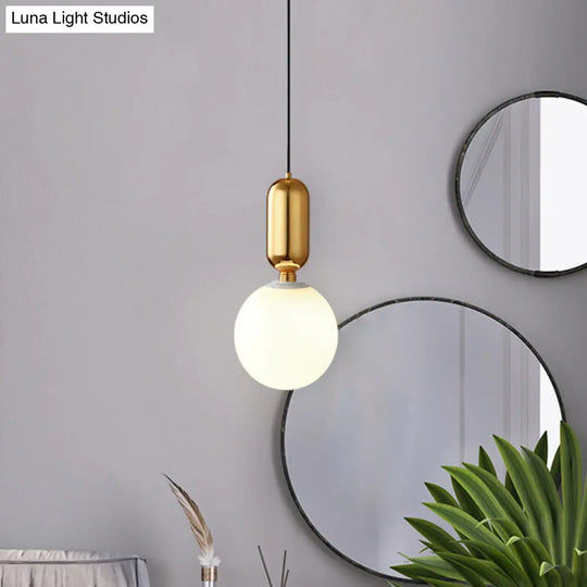 Milky Glass Ball Pendant Lamp - Simplicity 1-Bulb Lighting Fixture For Living Room