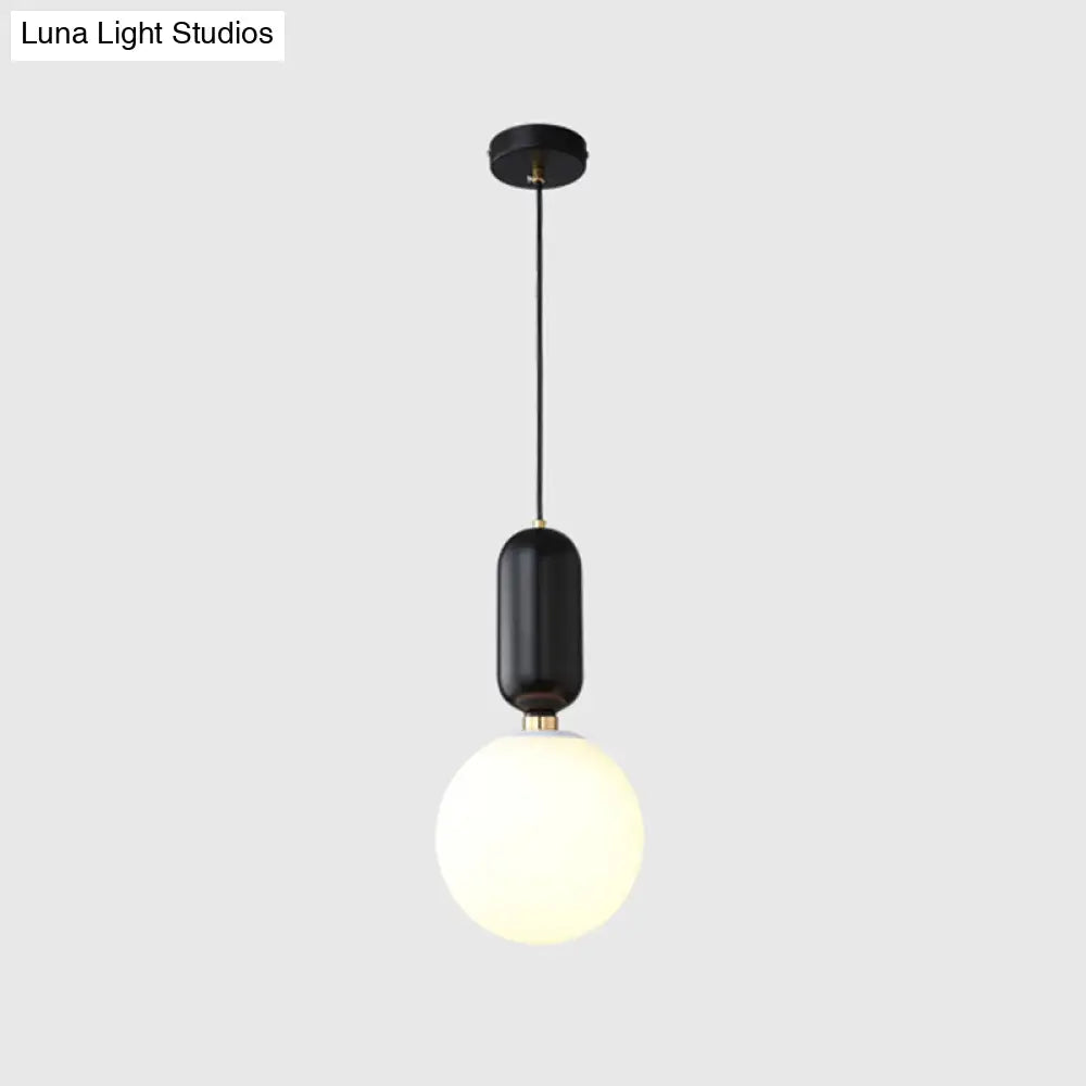 Milky Glass Ball Pendant Lamp - Simplicity 1-Bulb Lighting Fixture For Living Room Black / 8