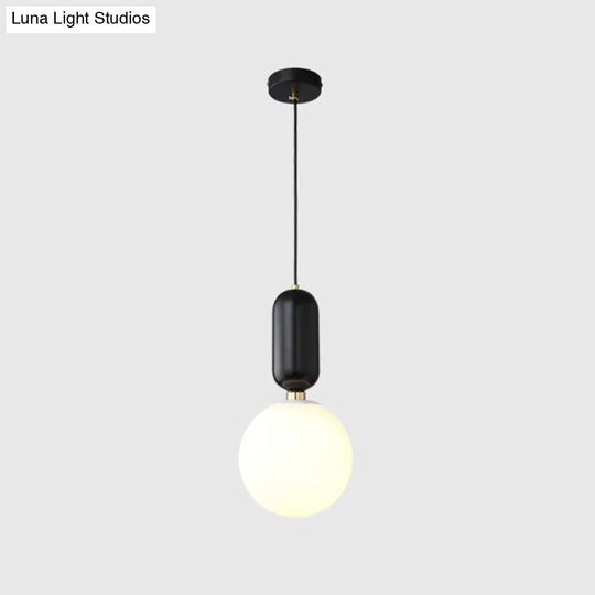 Milky Glass Ball Pendant Lamp - Simplicity 1-Bulb Lighting Fixture For Living Room Black / 8