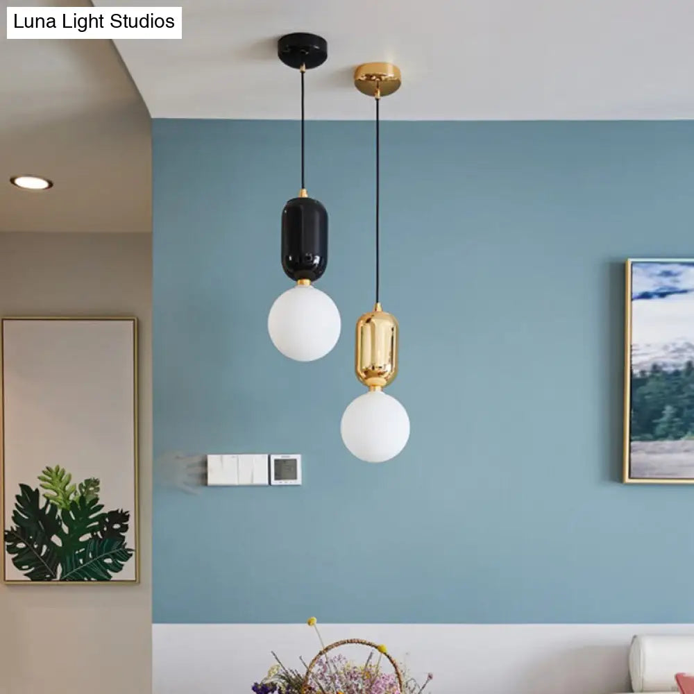 Milky Glass Ball Pendant Lamp - Simplicity 1-Bulb Lighting Fixture For Living Room