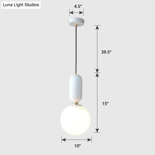 Milky Glass Ball Pendant Lamp - Simplicity 1-Bulb Lighting Fixture For Living Room