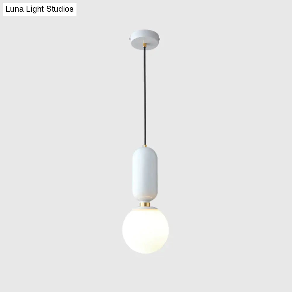 Milky Glass Ball Pendant Lamp - Simplicity 1-Bulb Lighting Fixture For Living Room White / 6.5