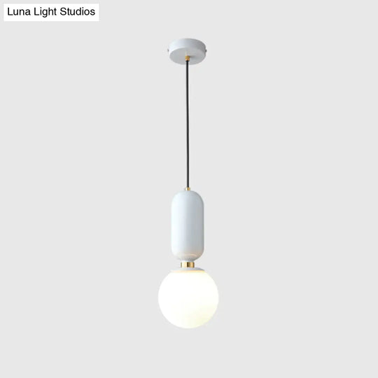 Milky Glass Ball Pendant Lamp - Simplicity 1-Bulb Lighting Fixture For Living Room White / 6.5