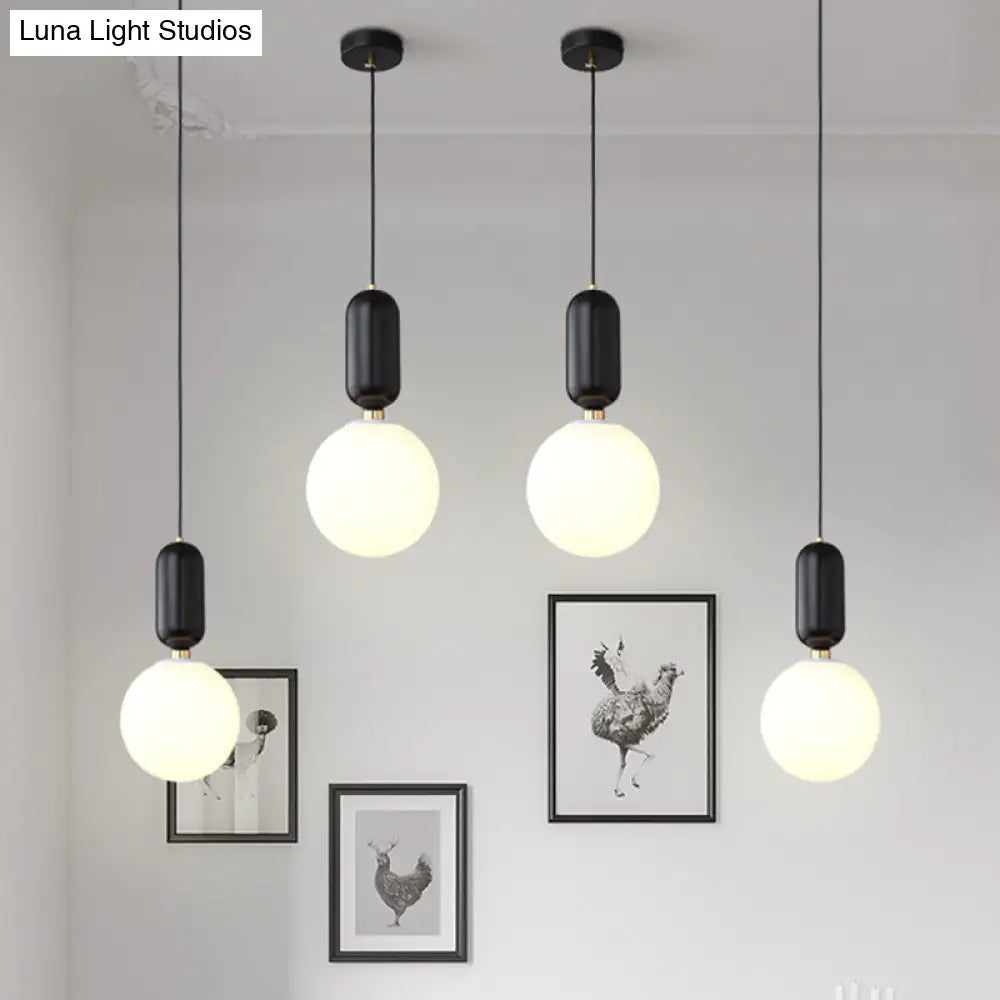 Milky Glass Ball Pendant Lamp - Simplicity 1-Bulb Fixture For Living Room Lighting