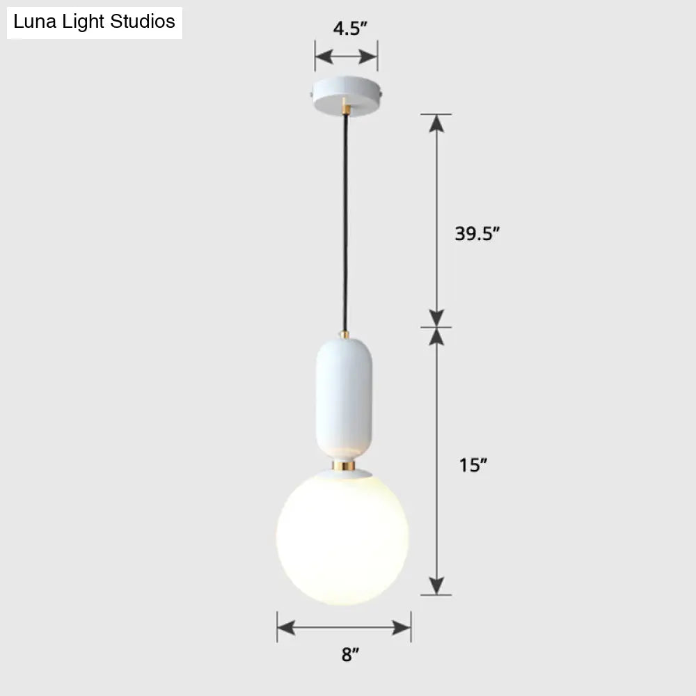 Milky Glass Ball Pendant Lamp - Simplicity 1-Bulb Lighting Fixture For Living Room