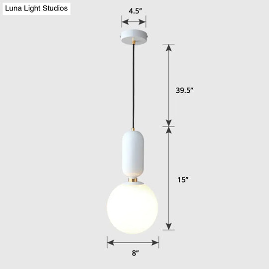 Milky Glass Ball Pendant Lamp - Simplicity 1-Bulb Lighting Fixture For Living Room