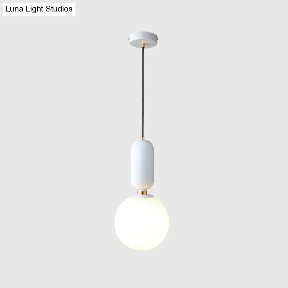 Milky Glass Ball Pendant Lamp - Simplicity 1-Bulb Lighting Fixture For Living Room White / 8