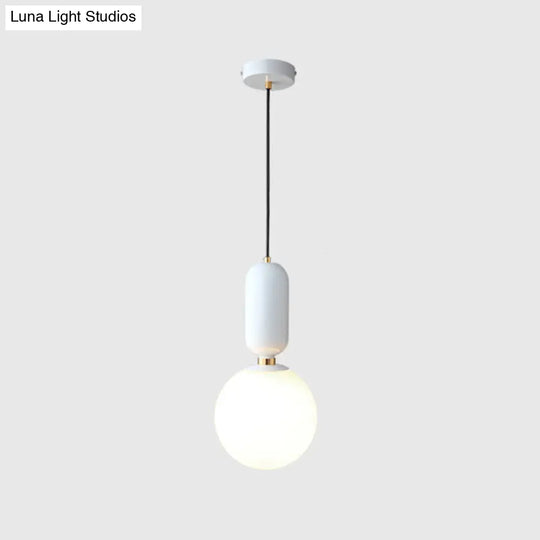 Milky Glass Ball Pendant Lamp - Simplicity 1-Bulb Lighting Fixture For Living Room White / 8