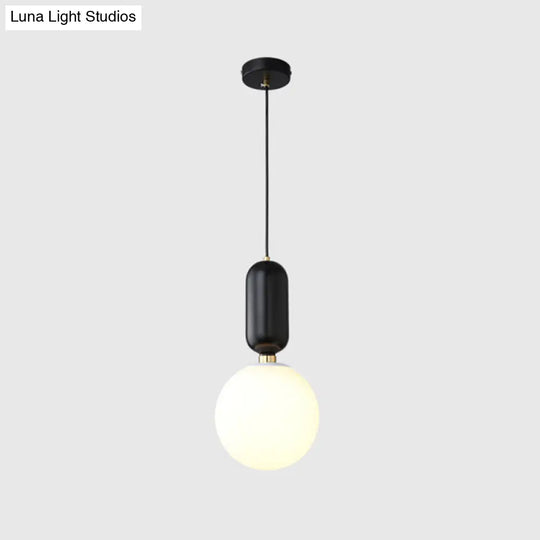 Milky Glass Ball Pendant Lamp - Simplicity 1-Bulb Lighting Fixture For Living Room Black / 10
