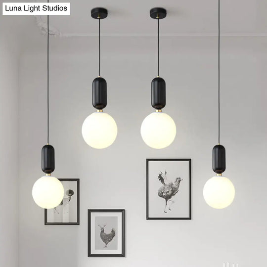 Milky Glass Ball Pendant Lamp - Simplicity 1-Bulb Lighting Fixture For Living Room