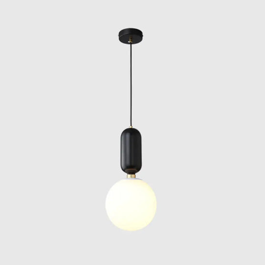 Milky Glass Ball Pendant Lamp - Simplicity 1-Bulb Fixture For Living Room Lighting Black / 10’