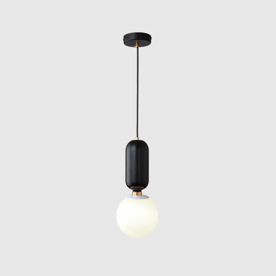 Milky Glass Ball Pendant Lamp - Simplicity 1-Bulb Fixture For Living Room Lighting Black / 6.5’