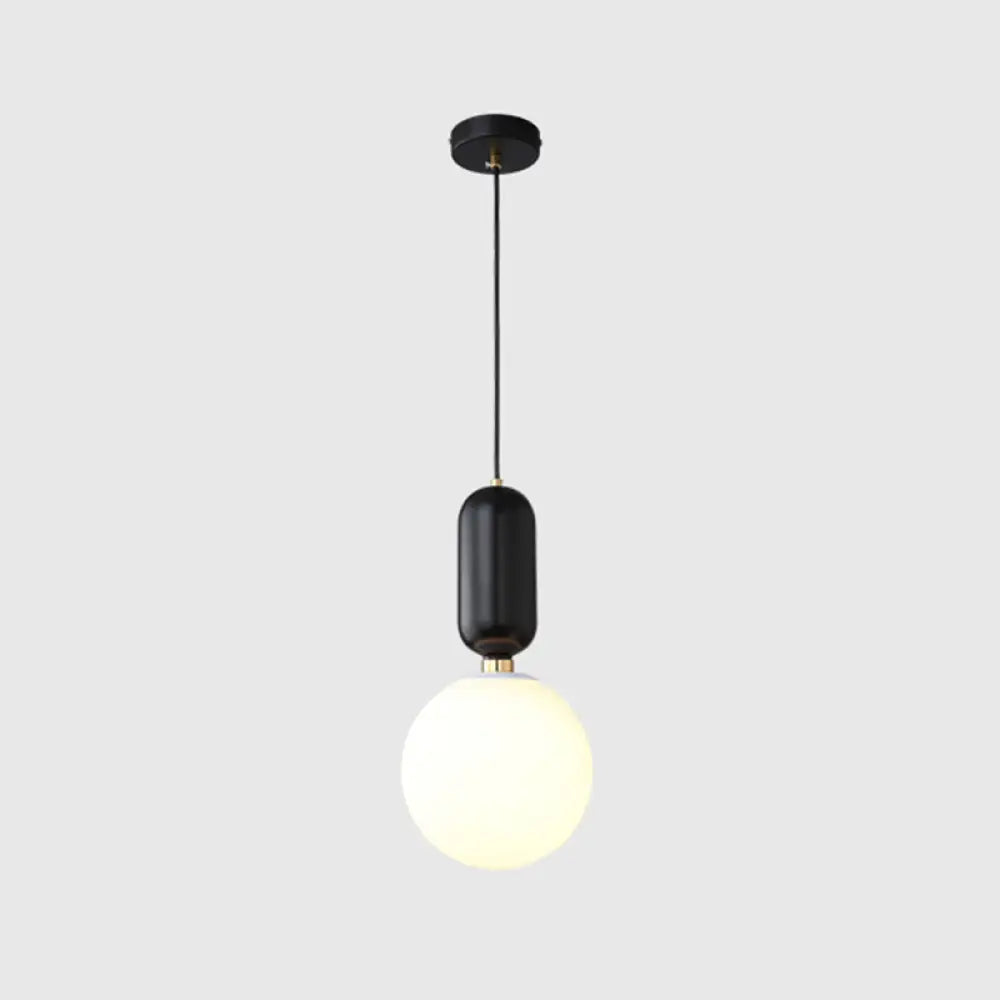 Milky Glass Ball Pendant Lamp - Simplicity 1-Bulb Fixture For Living Room Lighting Black / 8’