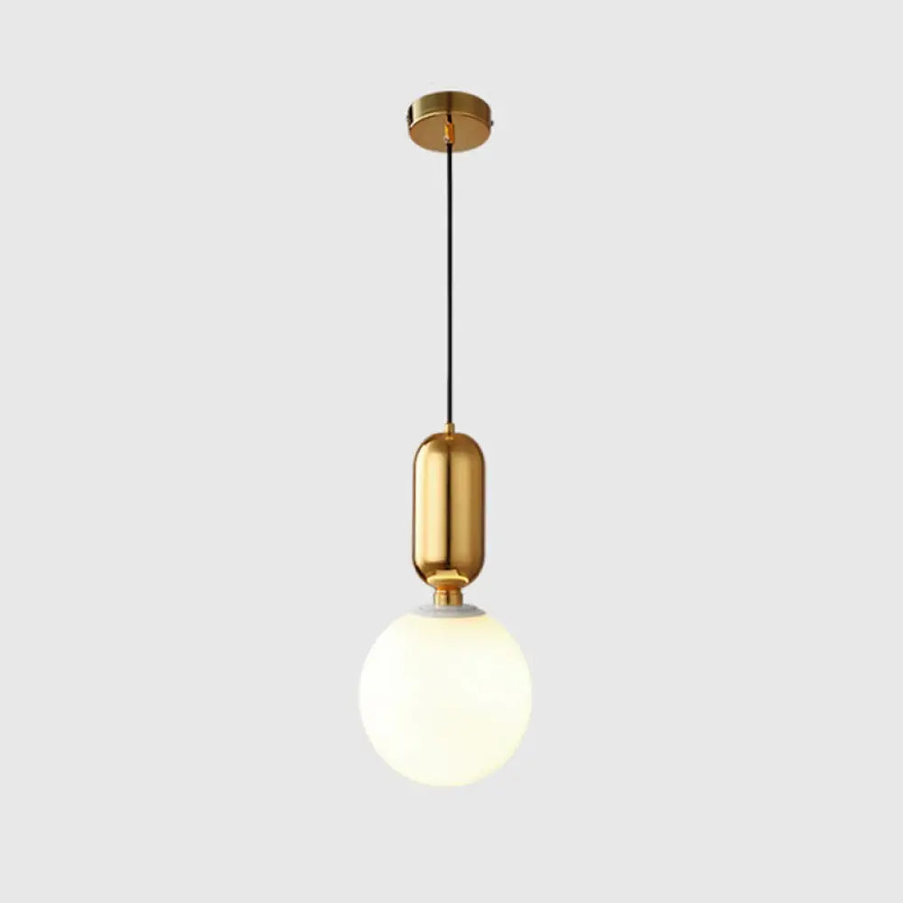 Milky Glass Ball Pendant Lamp - Simplicity 1-Bulb Fixture For Living Room Lighting Gold / 10’