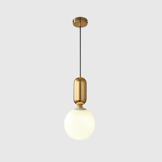 Milky Glass Ball Pendant Lamp - Simplicity 1-Bulb Fixture For Living Room Lighting Gold / 8’